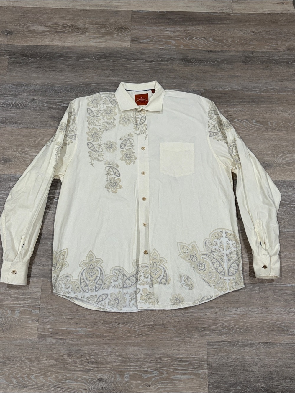 Tommy Bahama Cream Paisley Long-Sleeve Button-Down Shirt